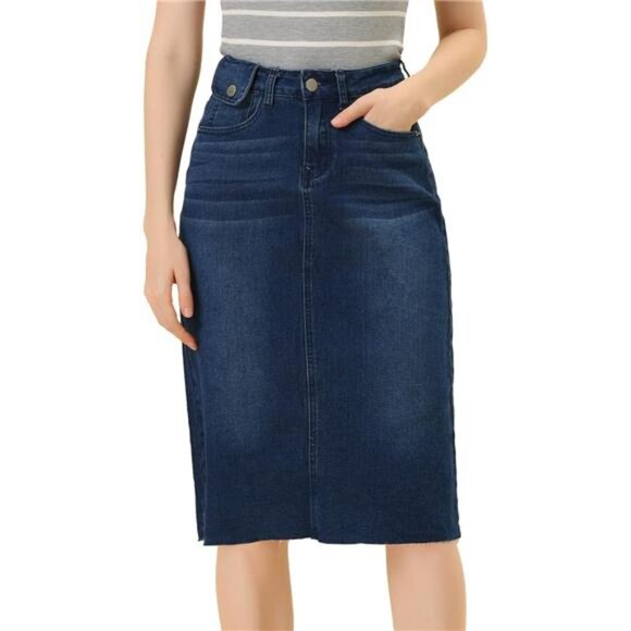 Women's Jean Skirt High Waist Dark Blue - Picture 1 of 5